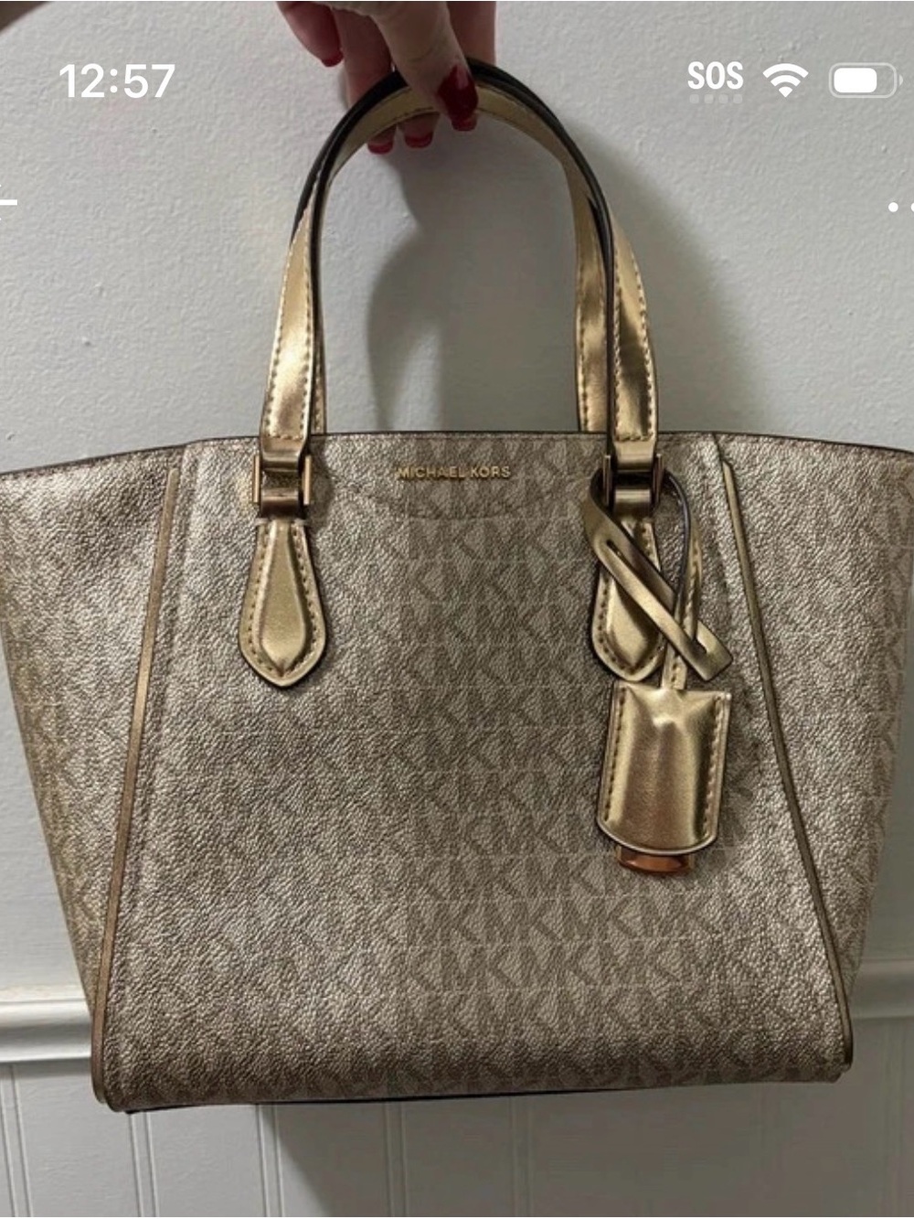 Michael Kors Gold Logo-Print Tote with Metallic Accents